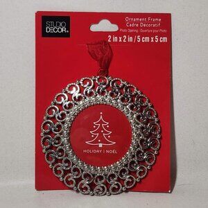 NEW Round Silver Christmas tree picture frame 2" x 2" - NEW - studio decor